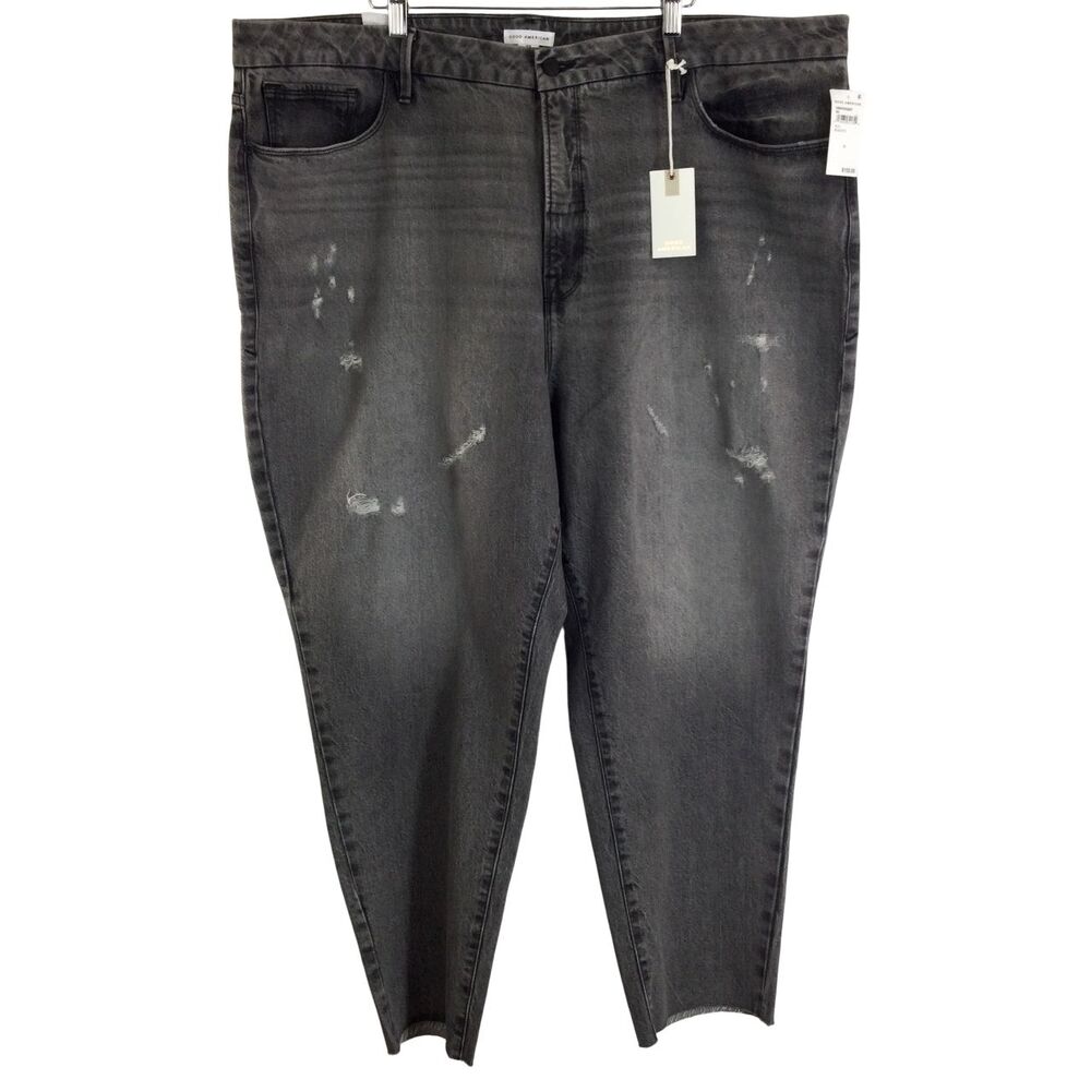 Good American Goodlegs Stovepipe Raw Hem Denim Jeans Washed Black Size 22 NWT